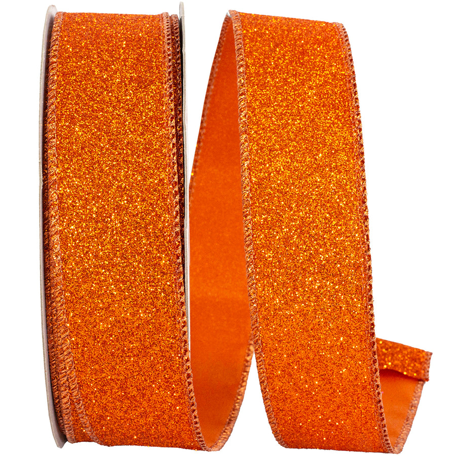 Orange Glitter Metallic Wired Edge Ribbon 1-1/2 Inch