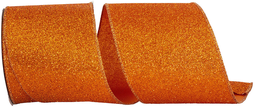 Glitter Metallic Wired Edge Ribbon 4 Inch Orange