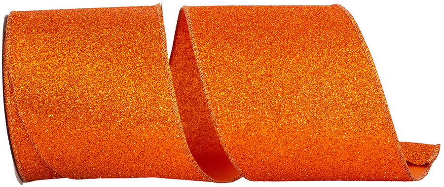 Glitter Metallic Wired Edge Ribbon 4 Inch Orange