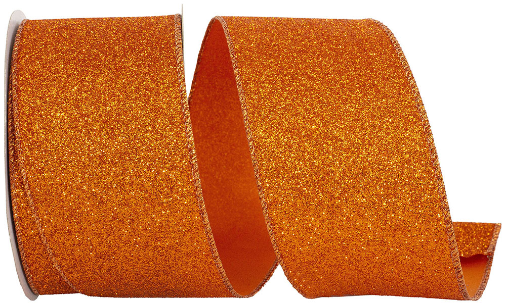 Orange Glitter Metallic Wired Edge Ribbon 2-1/2 Inch