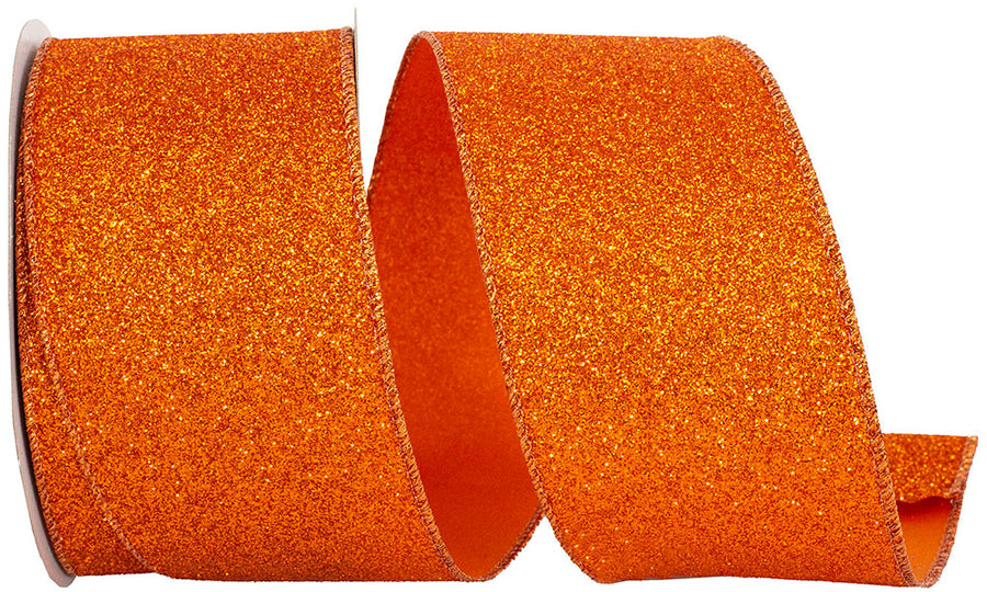 Orange Glitter Metallic Wired Edge Ribbon 2-1/2 Inch