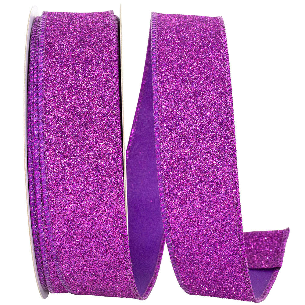 Purple Glitter Metallic Wired Edge Ribbon 1-1/2 Inch