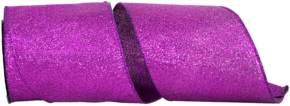 Glitter Metallic Wired Edge Ribbon Purple 4 Inch