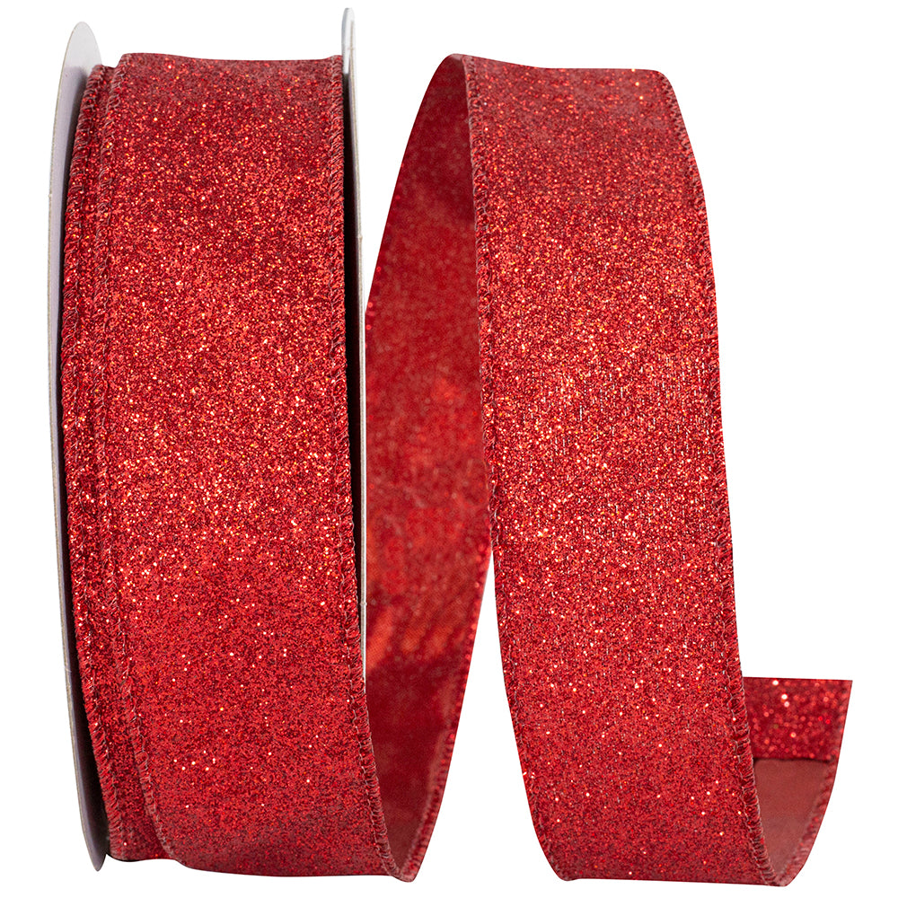 Red Glitter Metallic Wired Edge Ribbon 1-1/2 Inch for Bows