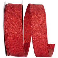 Red Glitter Metallic Wired Edge Ribbon 1-1/2 Inch for Bows