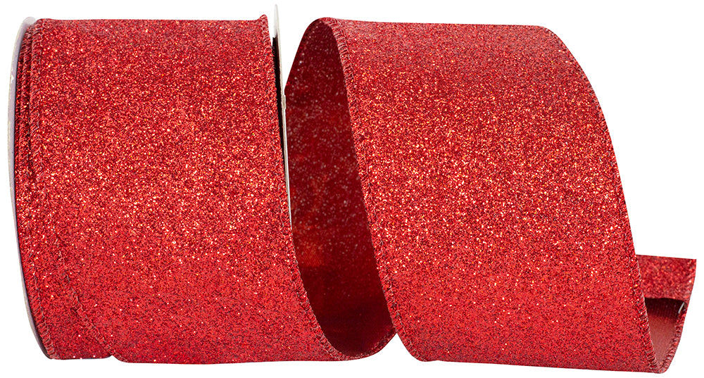 Red Glitter Metallic Wired Edge Ribbon 2-1/2 Inch for Bows