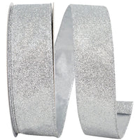 Silver Glitter Metallic Wired Edge Ribbon 1-1/2 Inch