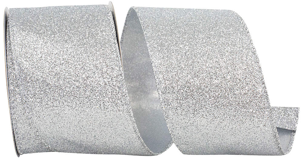Silver Glitter Metallic Wired Edge Ribbon 2-1/2 Inch