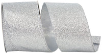 Silver Glitter Metallic Wired Edge Ribbon 2-1/2 Inch