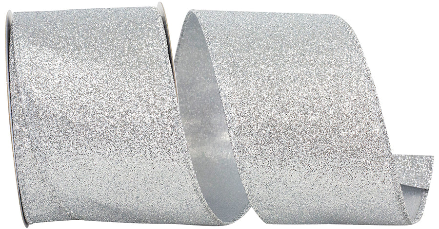 Silver Glitter Metallic Wired Edge Ribbon 2-1/2 Inch