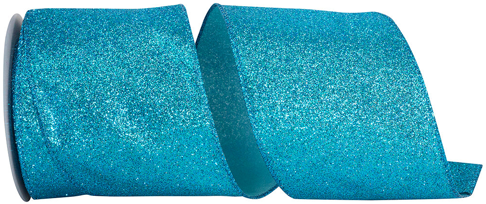 Aqua Glitter Metallic Wired Edge Ribbon 4 Inch for Bows