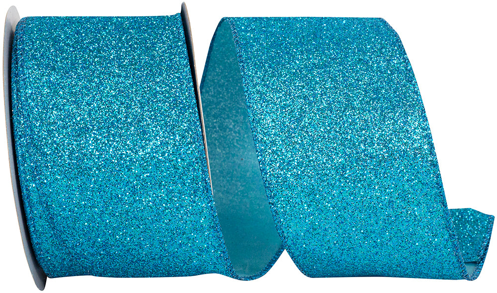 Aqua Glitter Metallic Wired Edge Ribbon 2-1/2 Inch for Bows