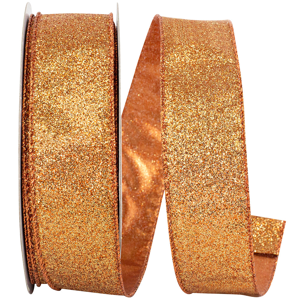 Copper Glitter Metallic Wired Edge Ribbon 1-1/2 Inch