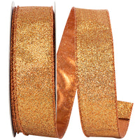 Copper Glitter Metallic Wired Edge Ribbon 1-1/2 Inch