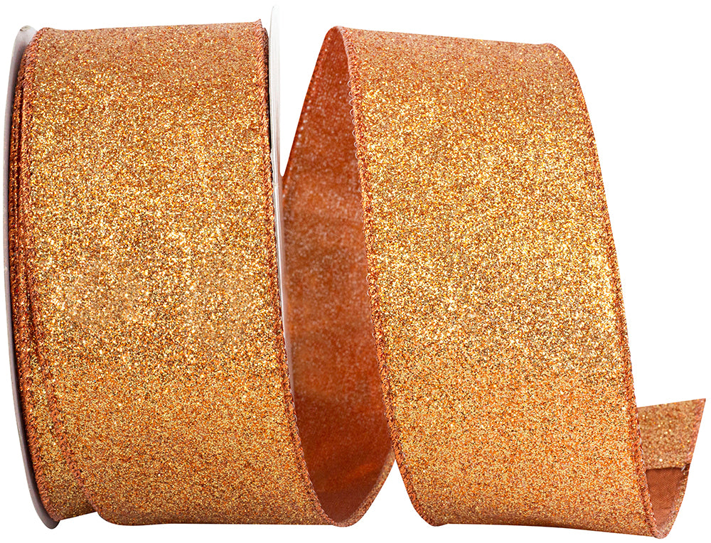 Copper Glitter Metallic Wired Edge Ribbon 2-1/2 Inch