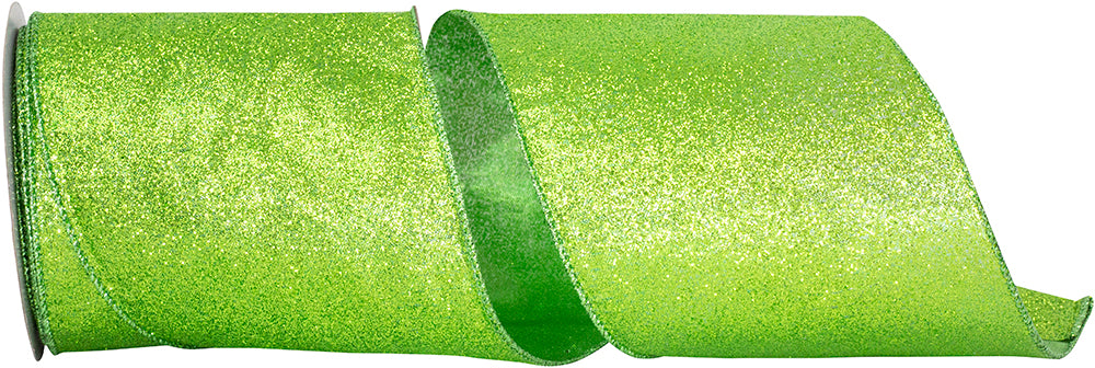 Glitter Metallic Wired Edge Ribbon Lime 4 Inch for Bows