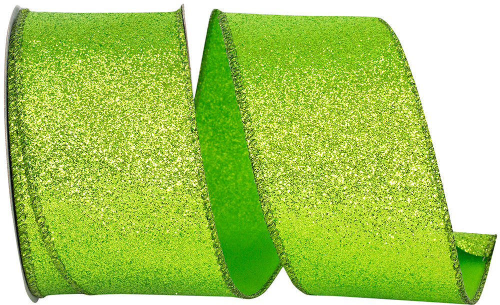 Lime Glitter Metallic Wired Edge Ribbon 2-1/2 Inch