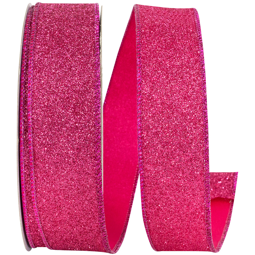 Fuchsia Glitter Metallic Wired Edge Ribbon 1-1/2 Inch