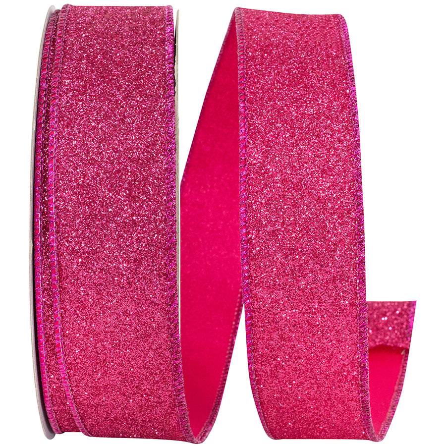 Fuchsia Glitter Metallic Wired Edge Ribbon 1-1/2 Inch