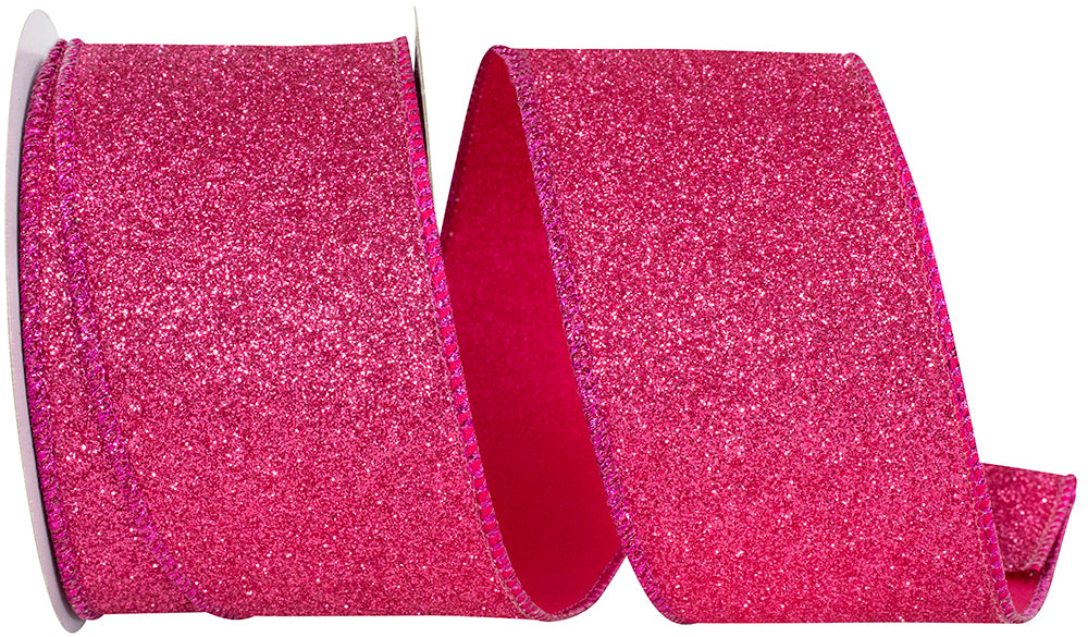 Fuchsia Glitter Metallic Wired Edge Ribbon 2-1/2 Inch