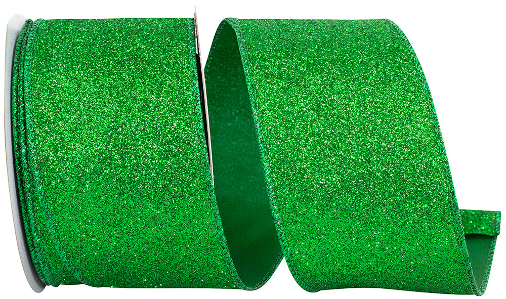 Emerald Glitter Metallic Wired Edge Ribbon 2-1/2 Inch