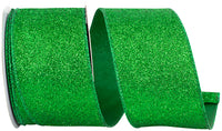 Emerald Glitter Metallic Wired Edge Ribbon 2-1/2 Inch