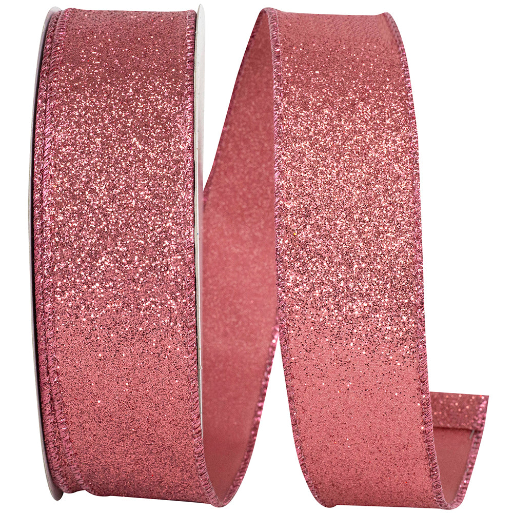 Coral Glitter Metallic Wired Edge Ribbon 1-1/2 Inch