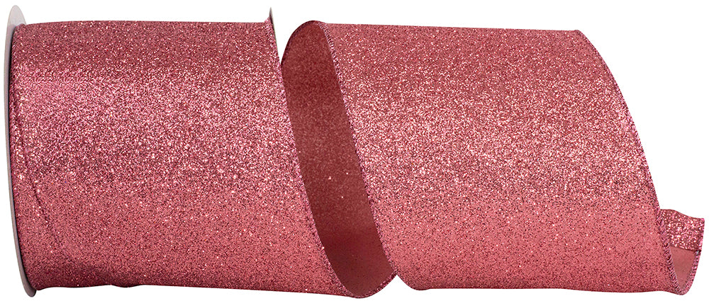 Glitter Metallic Coral Ribbon 4 Inch Wired Edge 10 Yards