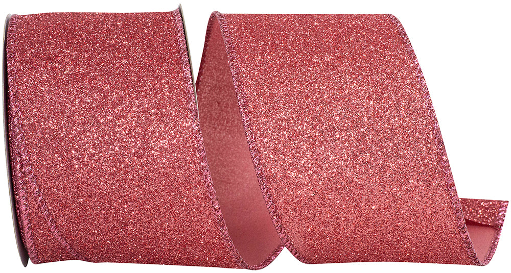 Coral Glitter Metallic Wired Edge Ribbon 2-1/2 Inch