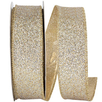 Glitter Metallic Wired Edge Ribbon Gold Silver 1-1/2 Inch