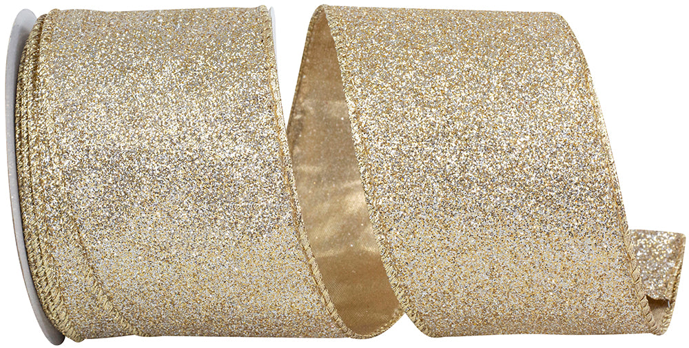 Glitter Metallic Wired Edge Ribbon Gold Silver 2-1/2 Inch