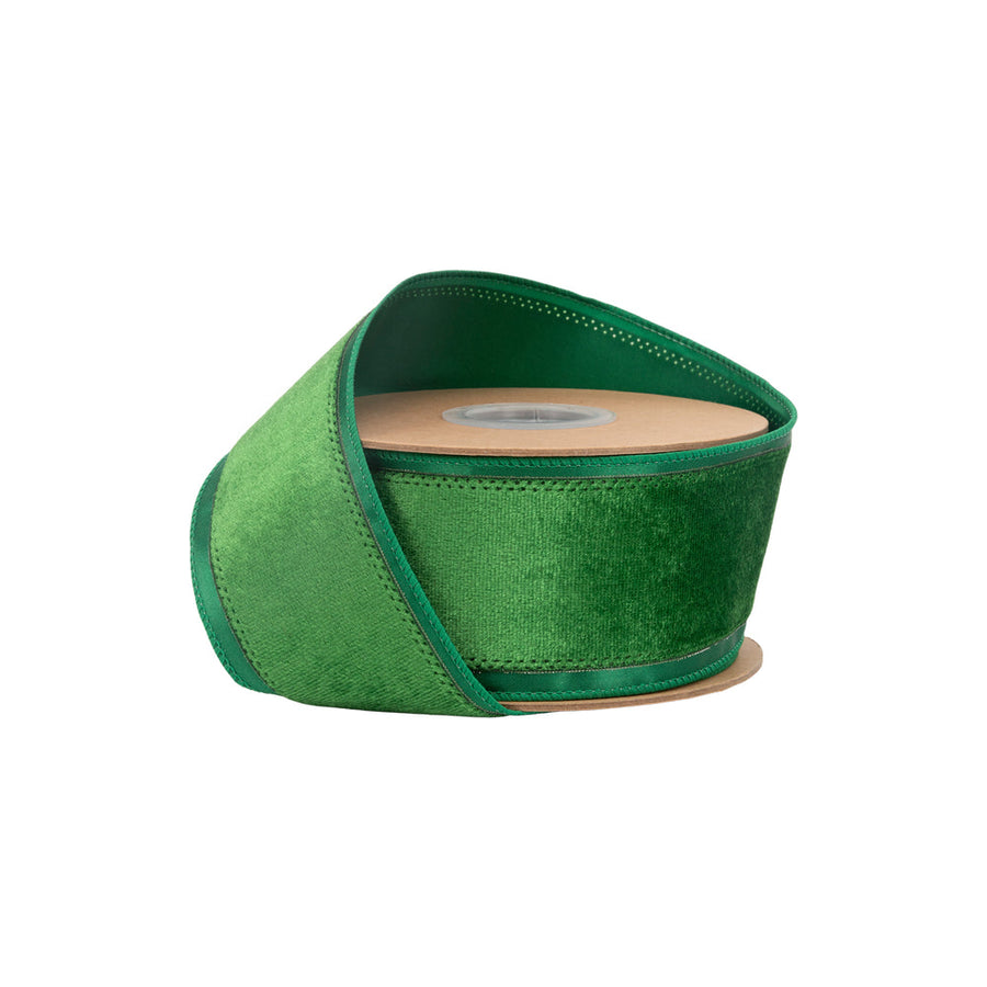 2 1/2" Wired Velvet Ribbon | Green Velvet Center | 10 Yard Roll