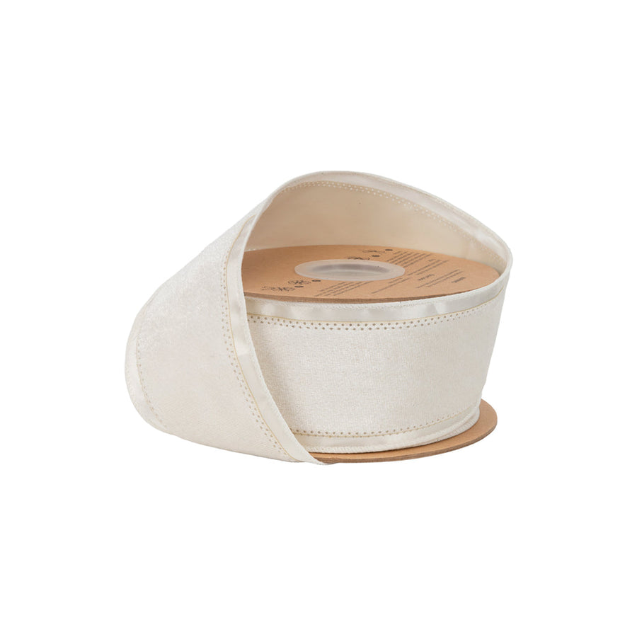 2 1/2" Wired Velvet Ribbon | Ivory Velvet Center | 10 Yard Roll