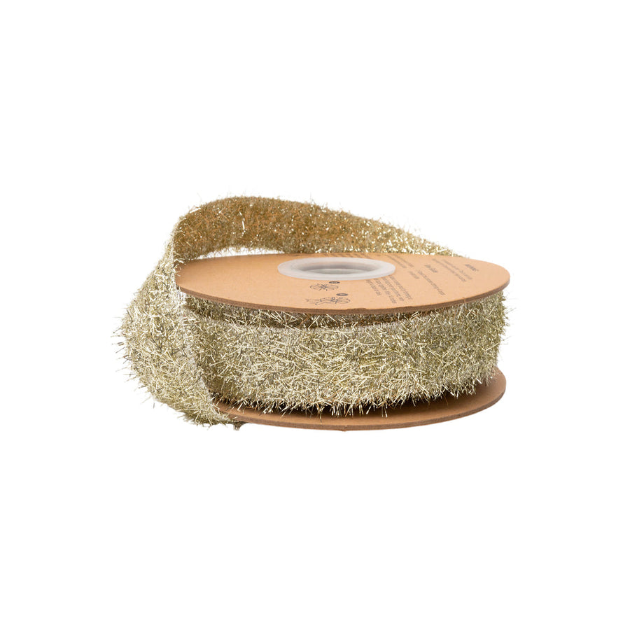 1.3” Wired Ribbon | Gold Tinsel | 10 Yard Roll