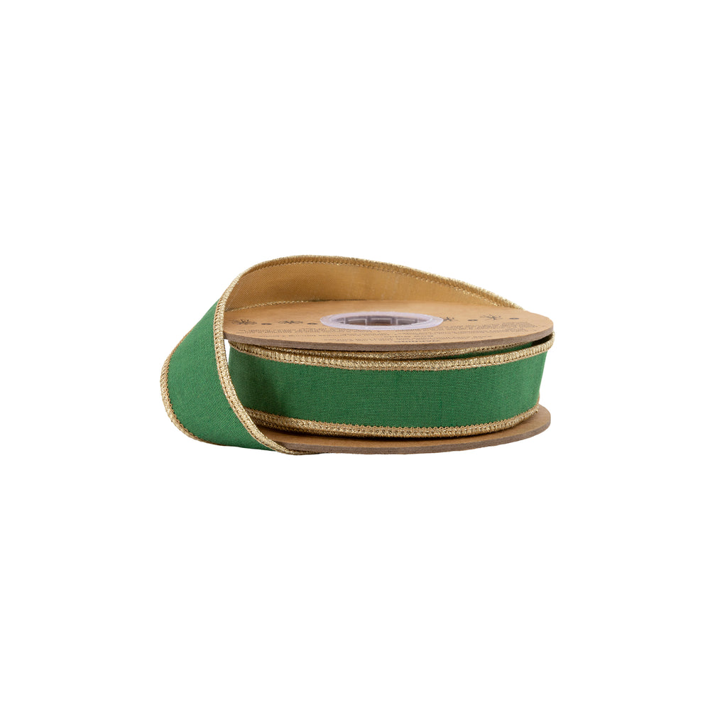 1" Wired Dupioni Ribbon | Emerald Green w/ Metallic Backing | 10 Yard Roll