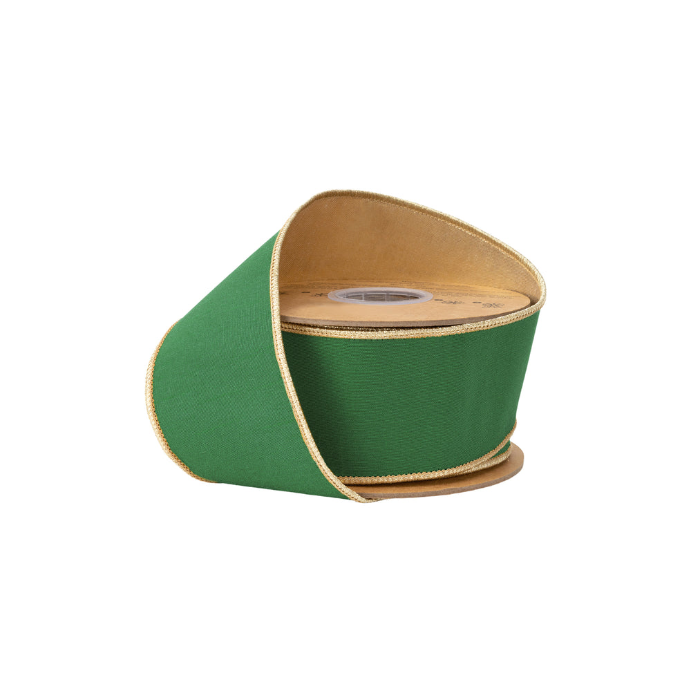 2 1/2" Wired Dupioni Ribbon | Emerald Green w/ Metallic Backing | 10 Yard Roll