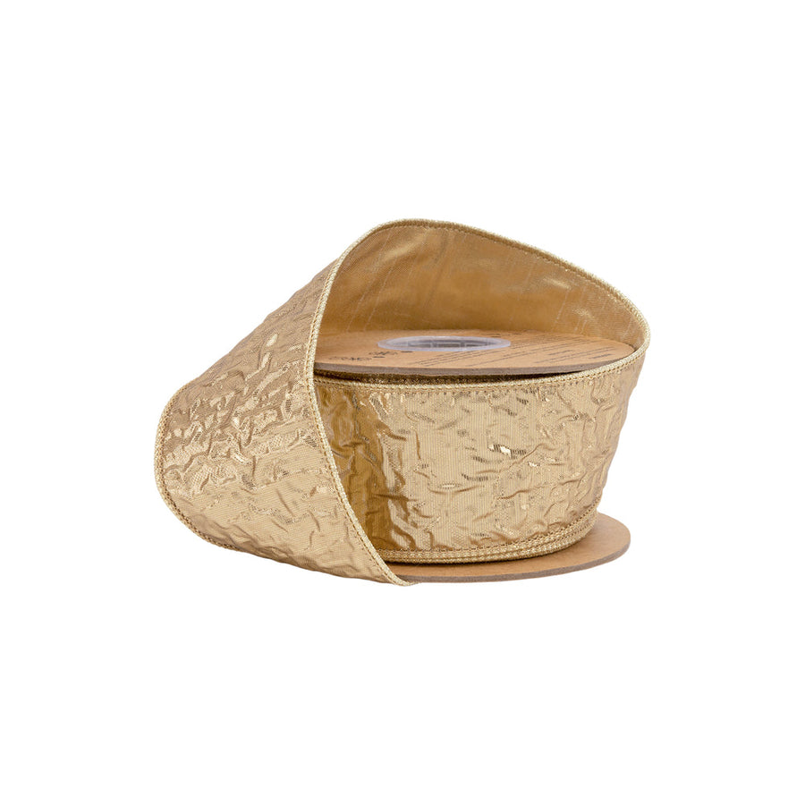 2 1/2" Wired Dupioni Ribbon | Textured Gold Metallic w/ Metallic Backing | 10 Yard Roll