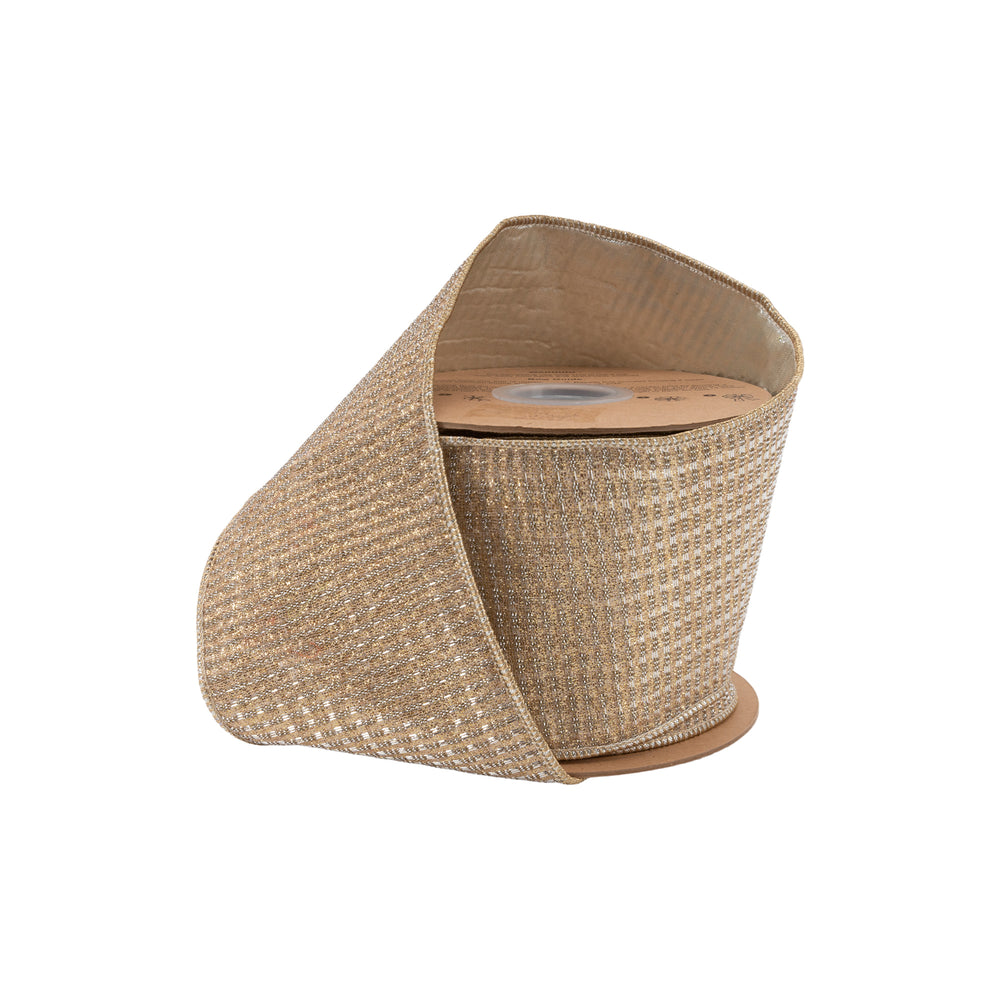 4" Wired Ribbon | Gold Sparkle w/ Champagne Metallic Backing | 10 Yard Roll