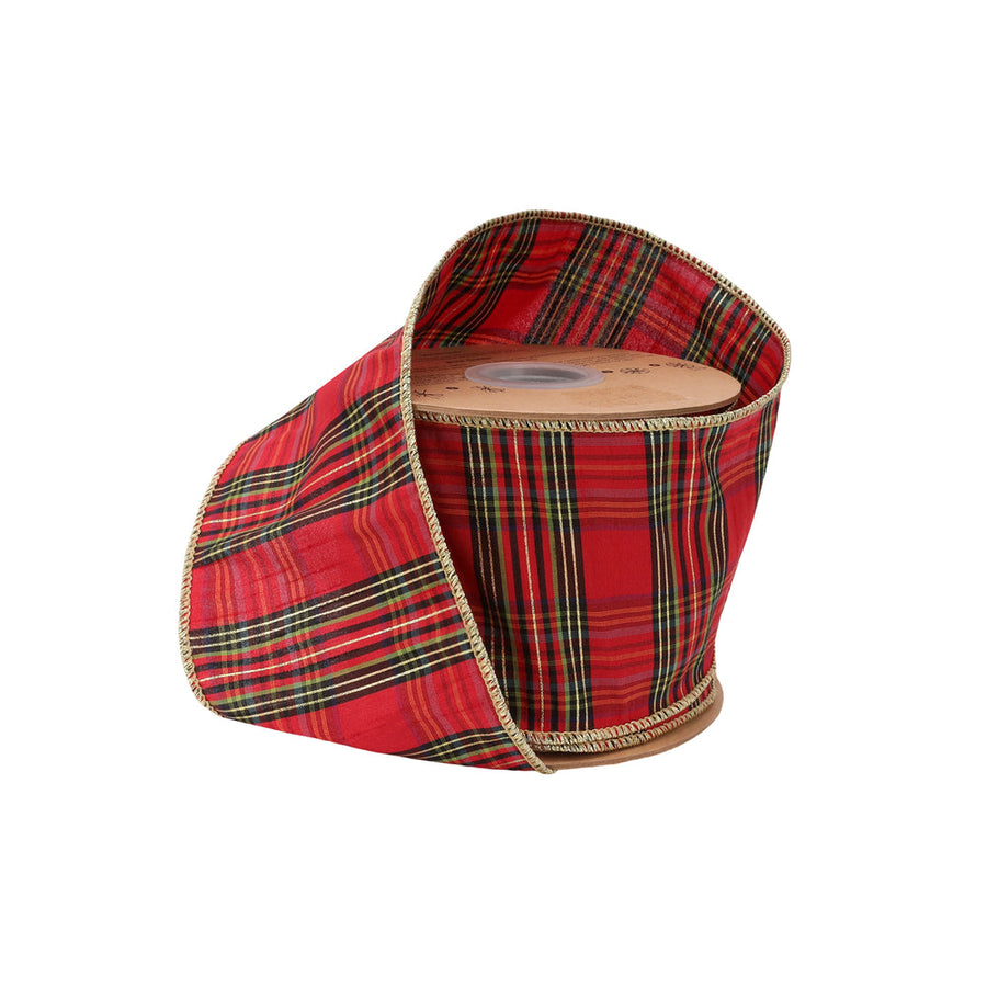 4" Wired Ribbon | Burgundy Metallic Plaid | 10 Yard Roll