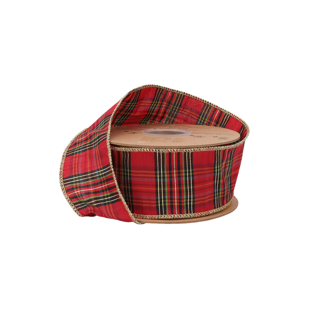 2 1/2" Wired Ribbon | Burgundy Metallic Plaid | 10 Yard Roll