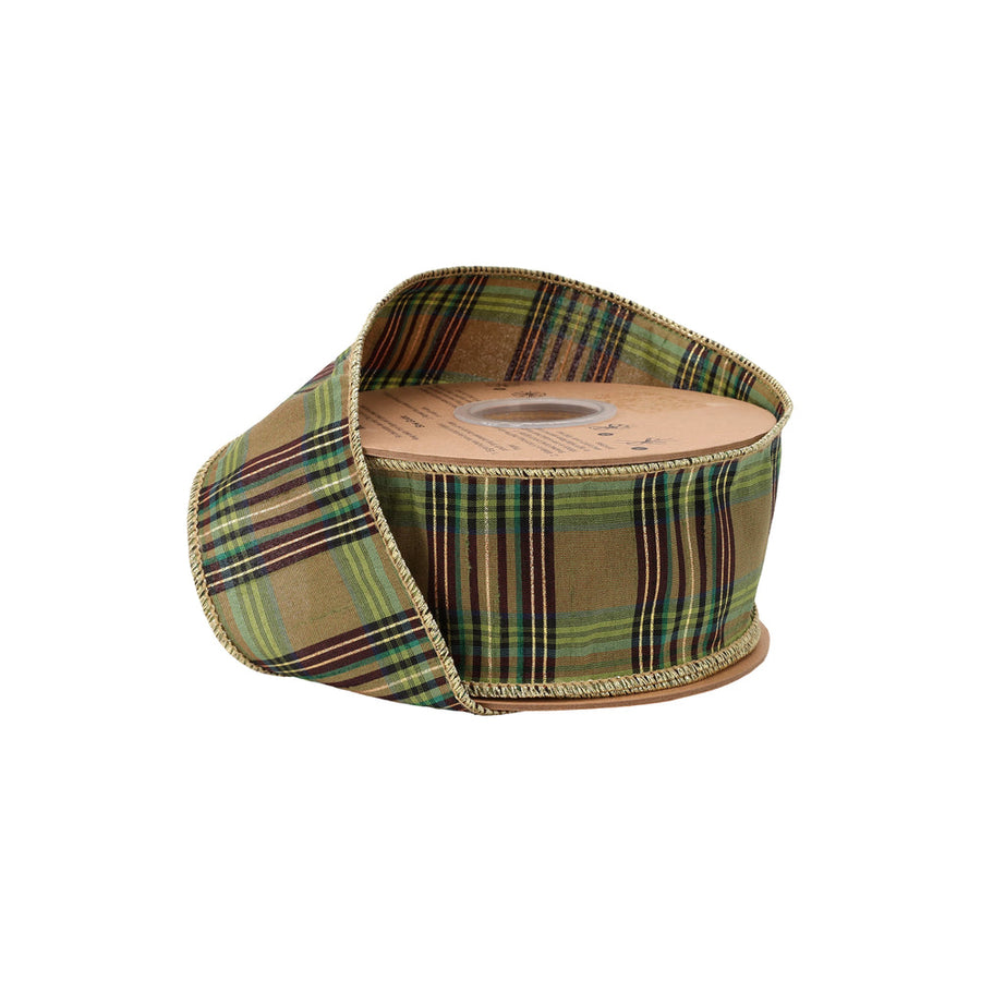 2 1/2" Wired Ribbon | Green Metallic Plaid | 10 Yard Roll