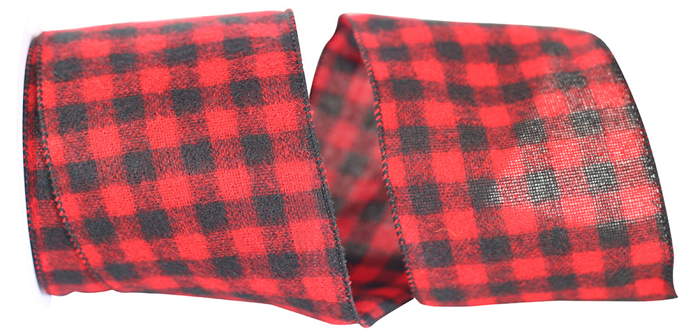 Buffalo Flannel Wired Edge Ribbon Red 4 Inch for Bows
