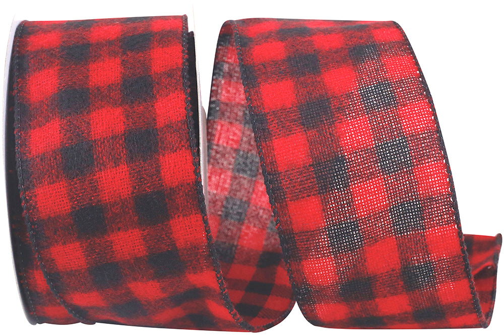 Buffalo Flannel Wired Edge Ribbon Red 2-1/2 Inch 25 Yards