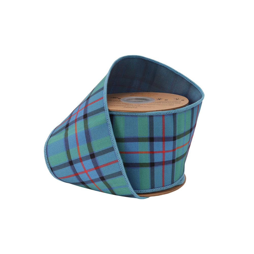 4" Wired Dupioni Ribbon | Blue/Green/Red Plaid w/ Fused Dupioni Backing | 10 Yard Roll