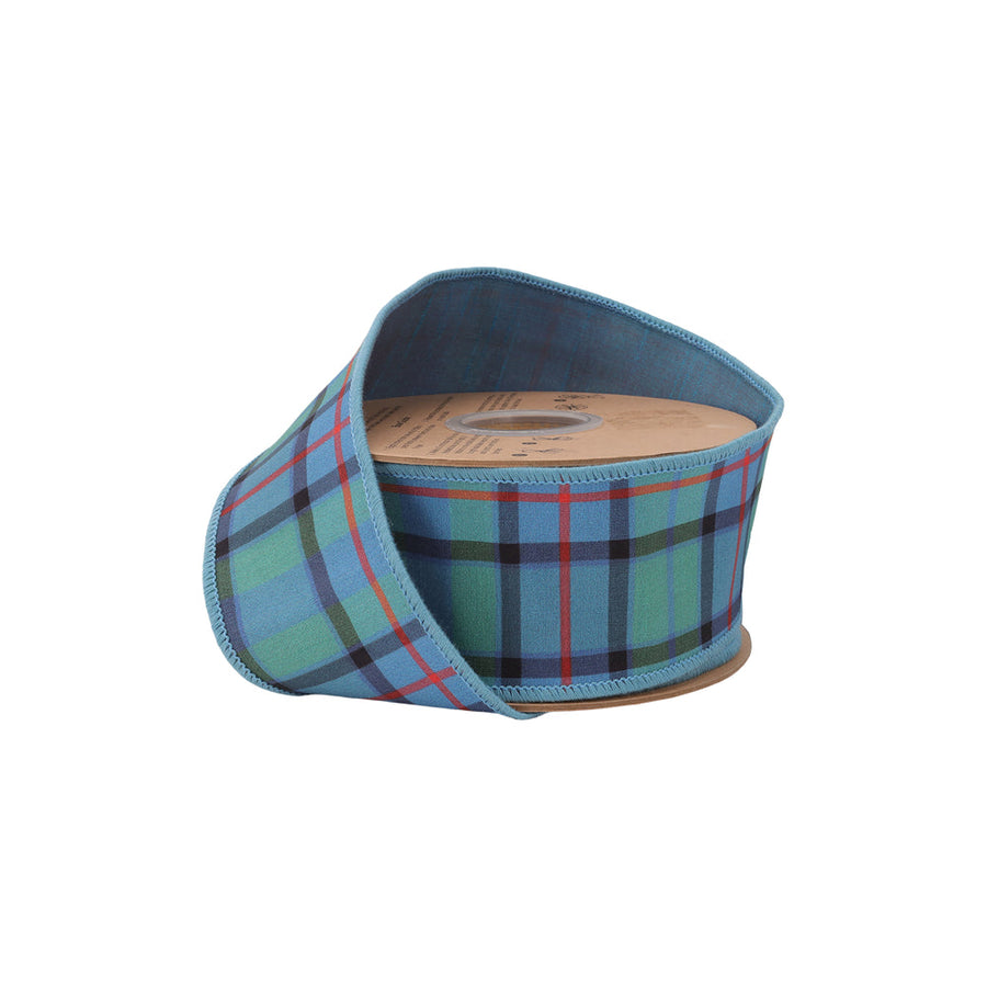 2 1/2" Wired Dupioni Ribbon | Blue/Green/Red Plaid W/ Fused Dupioni Backing | 10 Yard Roll