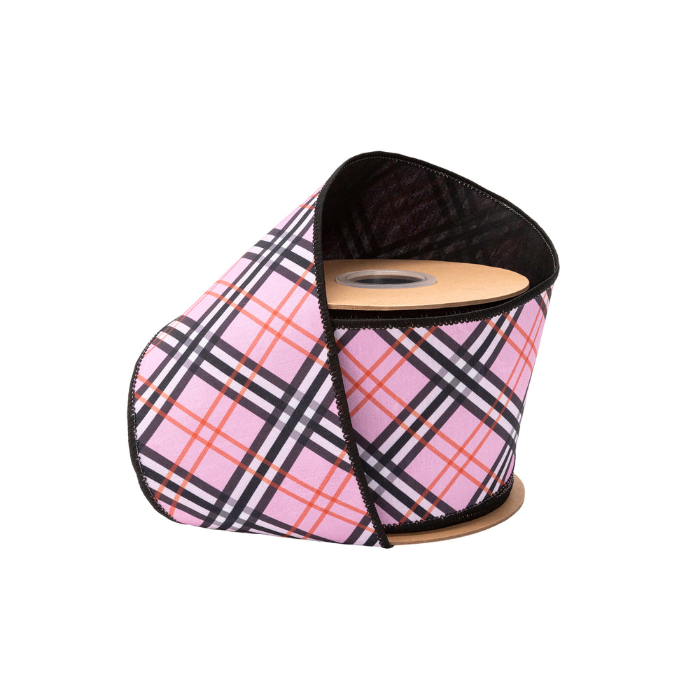 4" Wired Dupioni Ribbon | Bias Cut Fashion Plaid W/ Black Backing | 10 Yard Roll