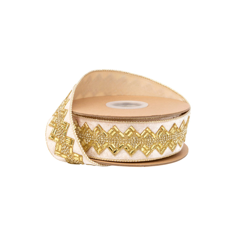 1 1/2" Jeweled Ribbon | Ivory | 10 Yard Roll