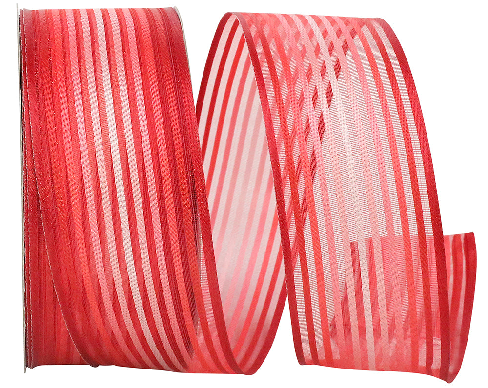 Red 1-1 2 Inch Sly Stripe Wired Edge Ribbon for Wreaths & Bows