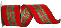 Tartan Plush Wired Edge Ribbon Multi 2-1/2 Inch for Bows