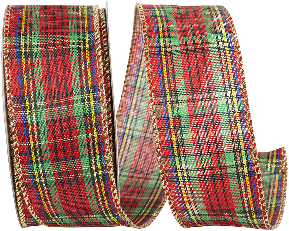 Plaid Jerome Wired Edge Ribbon Multi 1-1/2 Inch for Wreaths